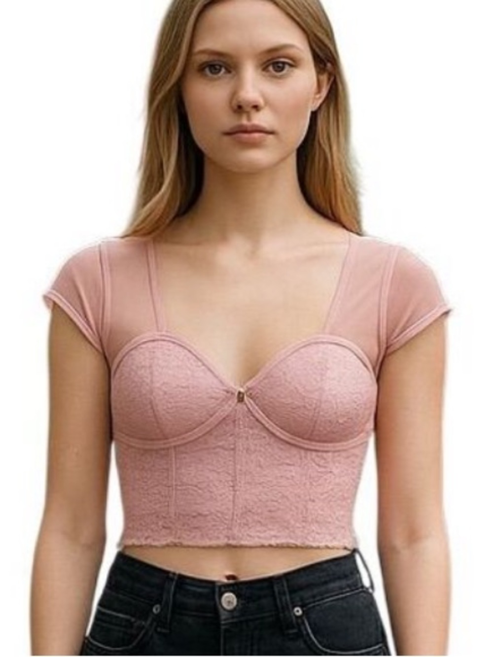 BOZZOLO PINK LACE CORSET BUSTIER CROP TOP NWT